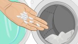Illustration von Aspirin-Tablette, die in eine Waschmaschine geworfen werden.