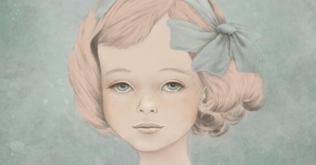 Eine Malerei von einem jungen Mädchen mit einer Schleife im Haar