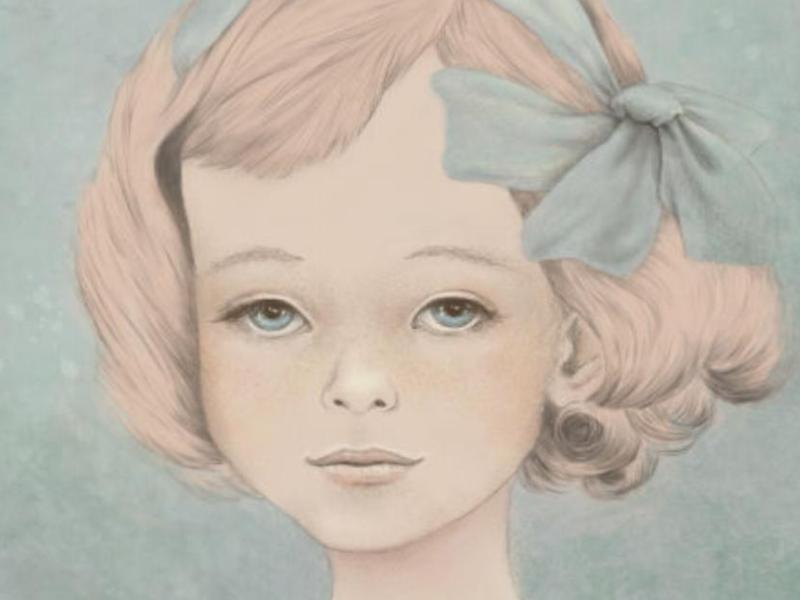 Eine Malerei von einem jungen Mädchen mit einer Schleife im Haar