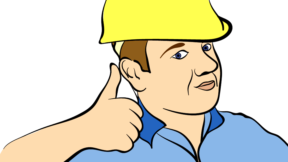 Zeichnung eines Bauarbeiters, der den Daumen hebt.