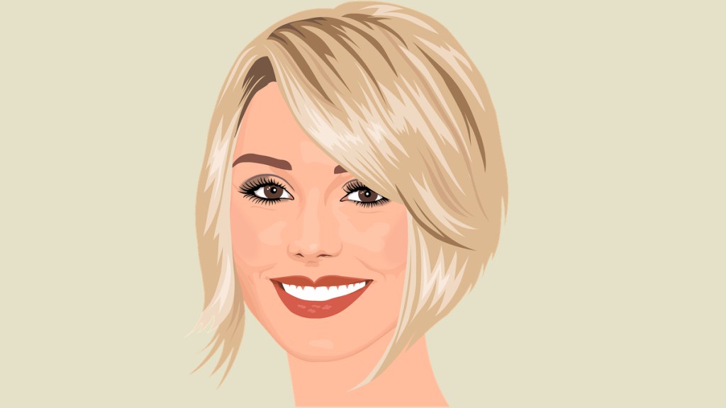 Eine Illustration einer blonden Frau mit Bob-Frisur vor einem hellen Hintergrund.