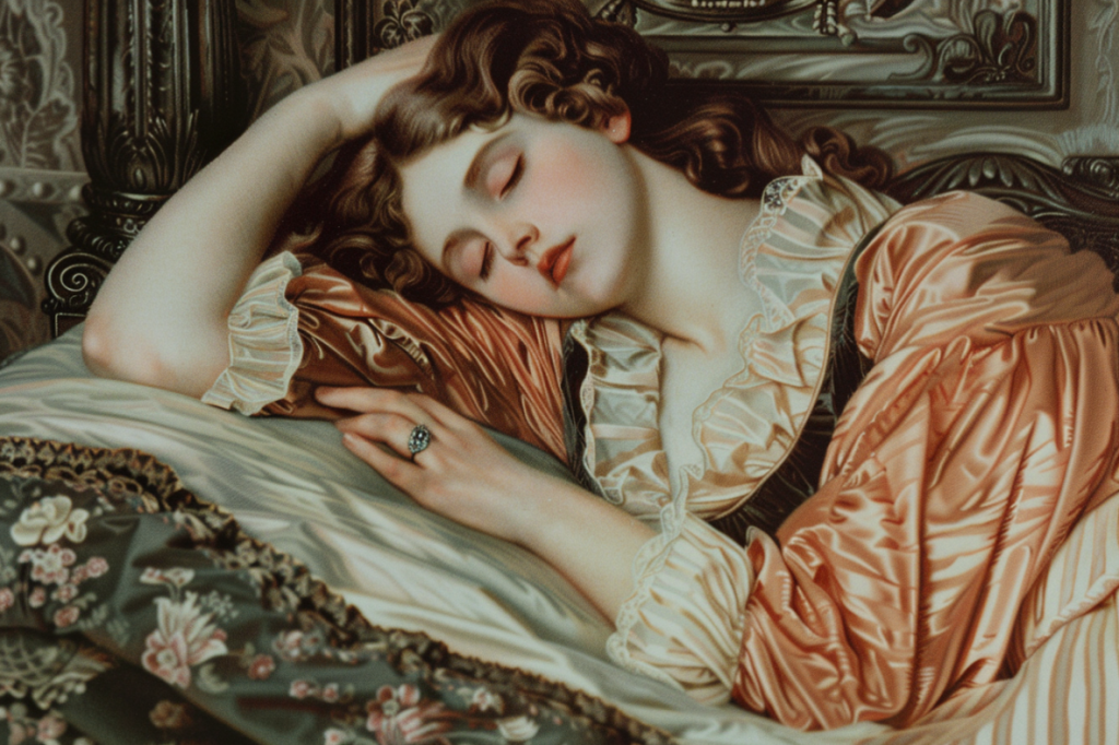 Altmodische Illustration einer schlafenden Frau.