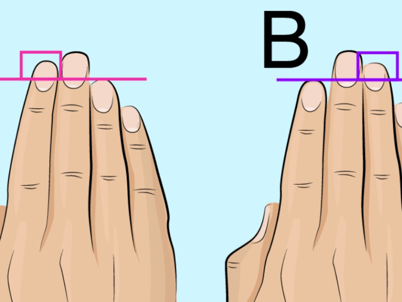 Grafik zweier rechter Hände: Bei der einen ist der Zeigefinger länger als der Ringfinger, bei der anderen ist es umgekehrt.
