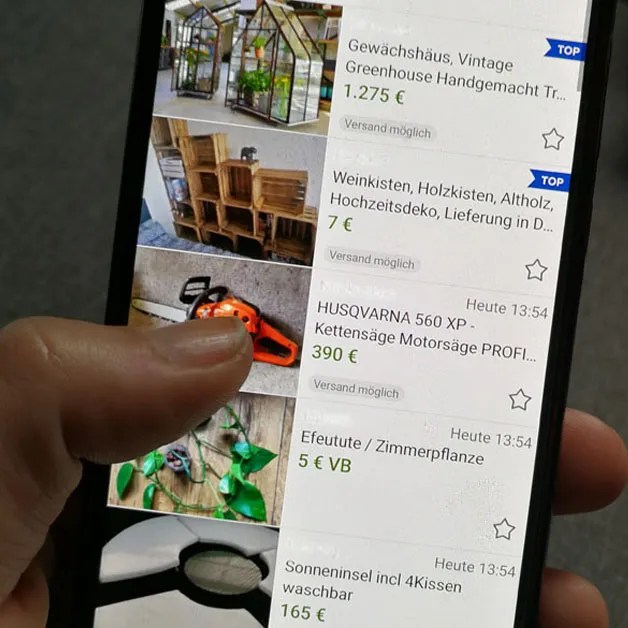 Geöffnete Kleinanzeigen-App.