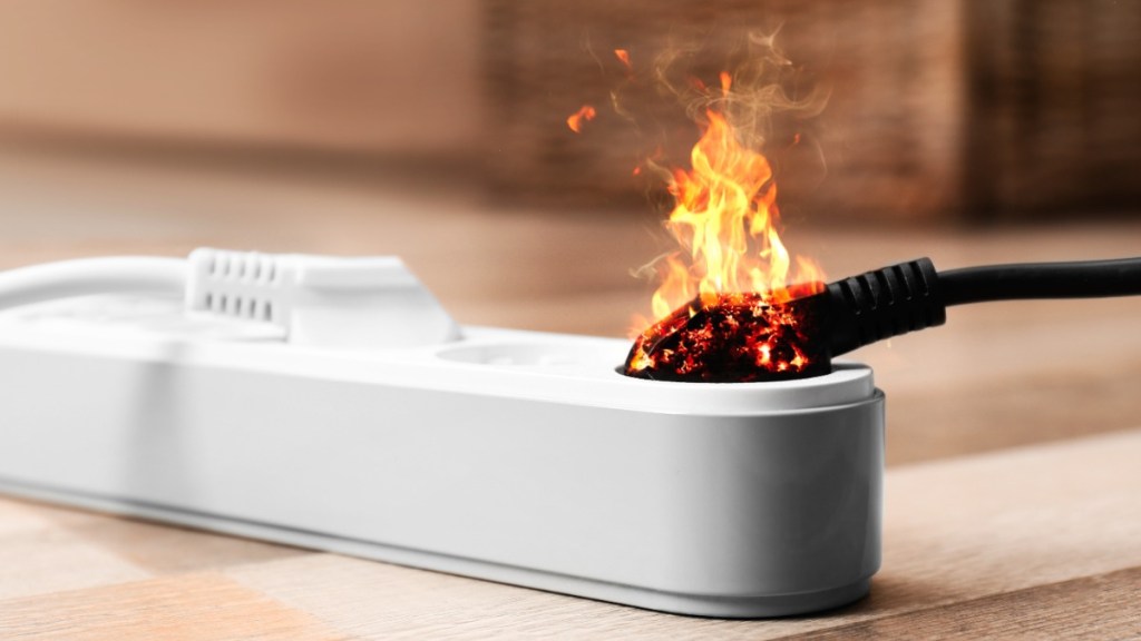 eine Mehrfachsteckdose hat Feuer gefangen