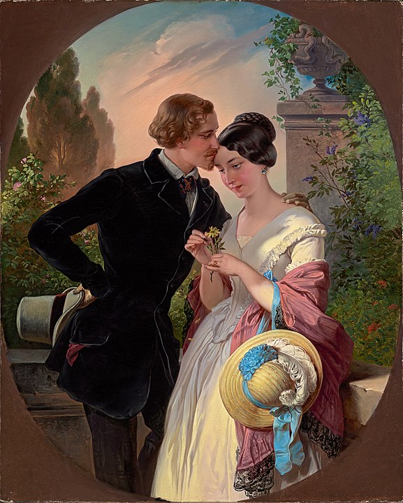 Altes Gemälde von einem Mann und einer Frau