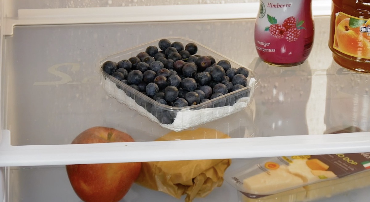 Ein Zewa zwischen Beeren und Plastikschale verhindert die vorzeitige Schimmelbildung