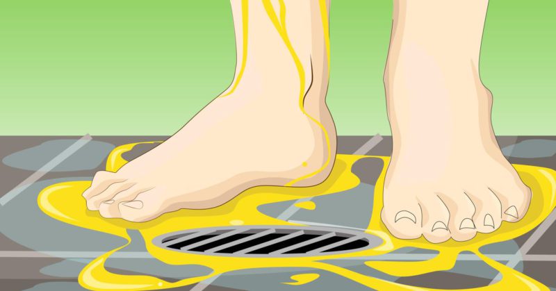 Grafik: Jemand pinkelt in die Dusche.