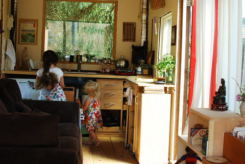 sofa and kitchen