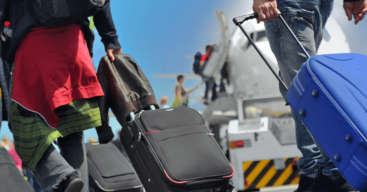 Menschen mit Koffer auf dem Weg in den Urlaub