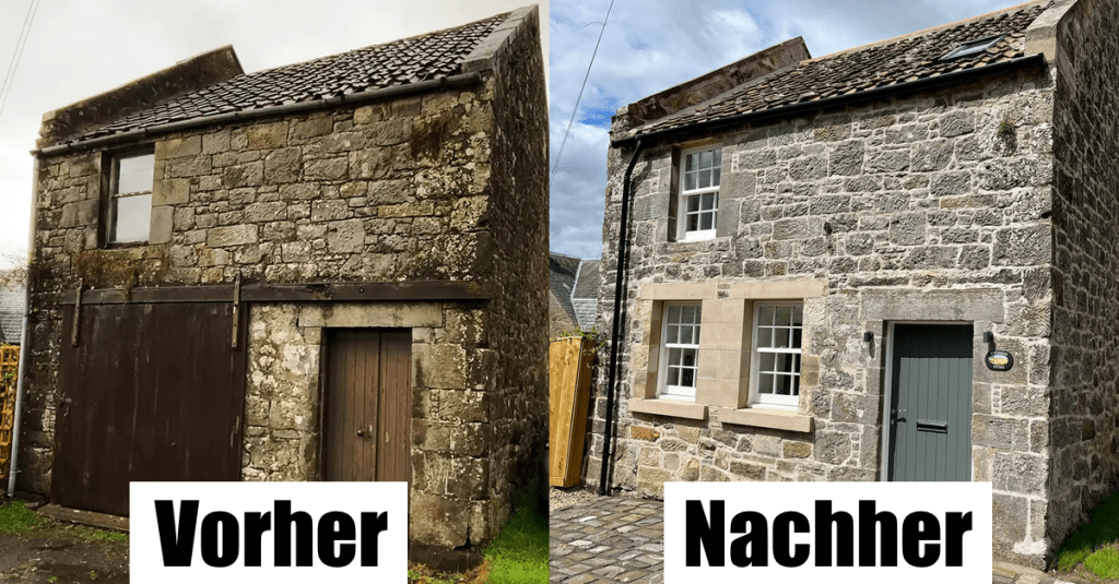 Das Haus vor und nach der Sanierung.