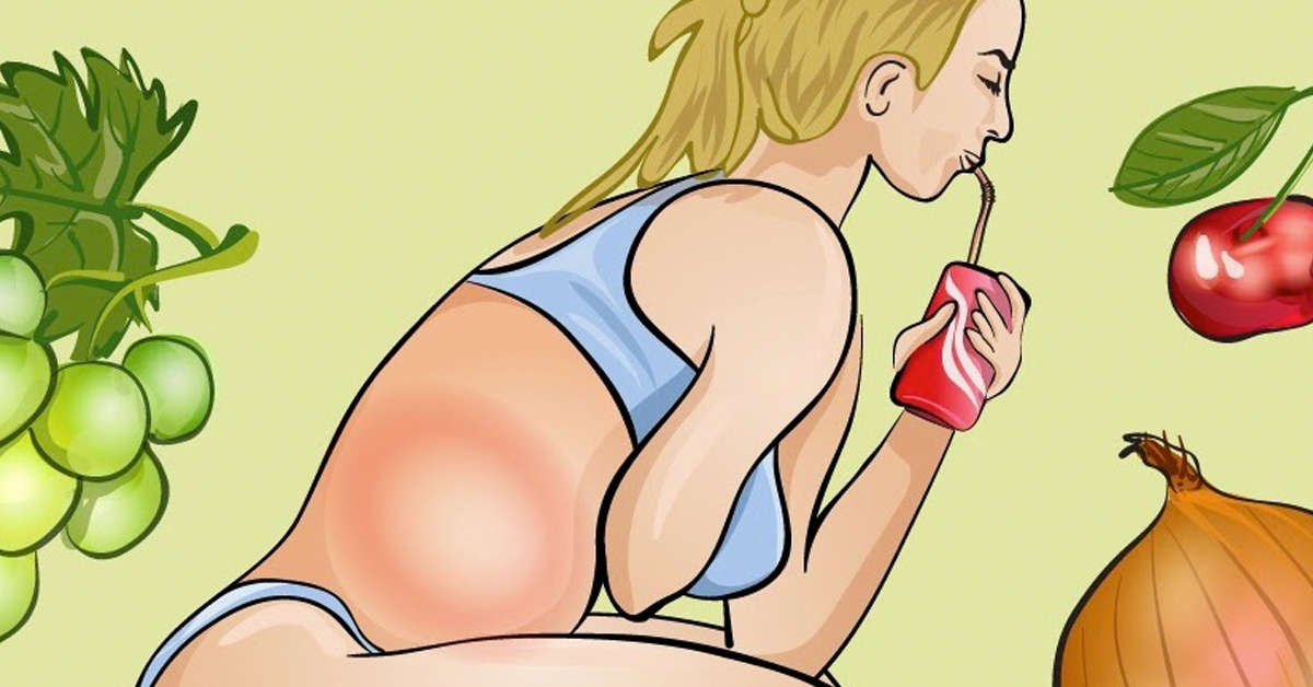 Comicfrau trinkt Cola bei Bauchschmerzen