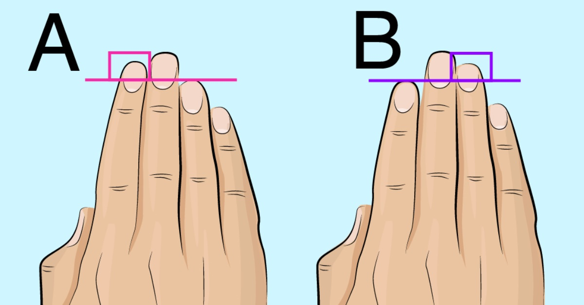 Grafik mit zwei rechten Händen. Bei der einen Hand ist der Zeigefinger länger als der Ringfinger, bei der anderen Hand kürzer.