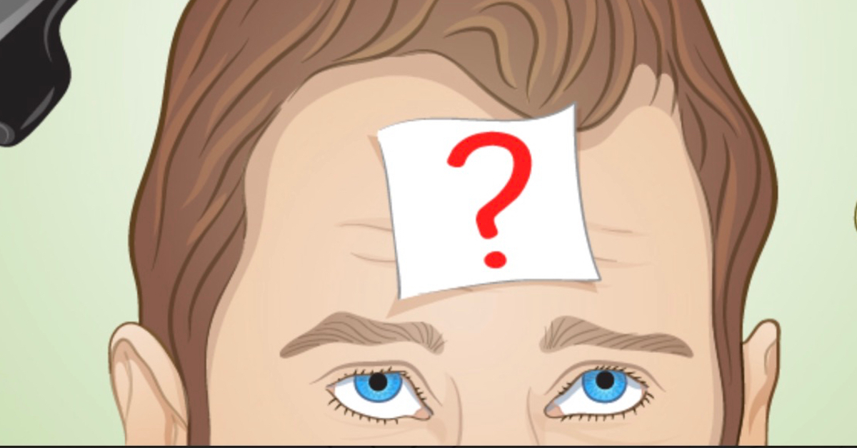 Die Illustration eines braunhaarigen Mannes, der einen Zettel mit einem Fragezeichen auf der Stirn hat.