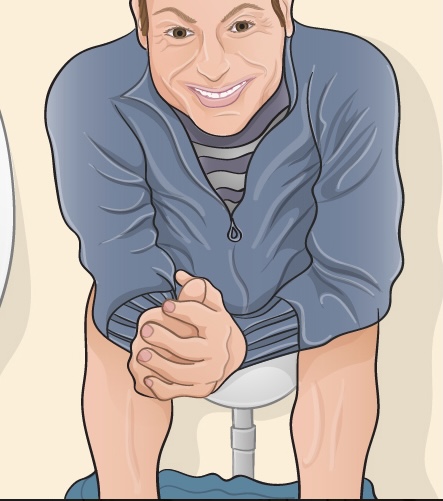 Die Grafik zeigt einen Mann, der zufrieden auf einer Toilette sein GeschÃ¤ft verrichtet.