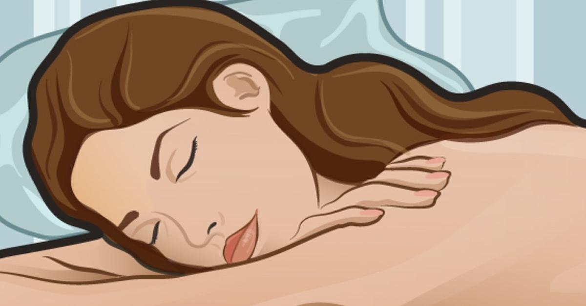 Die Illustration einer braunhaarigen Frau, die auf dem Rücken schläft.