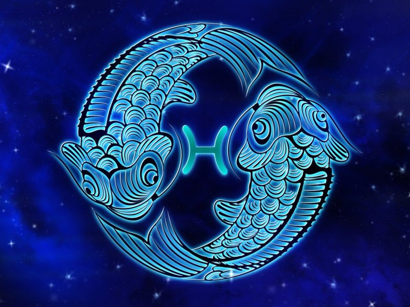 Eine blaue Illustration des Sternzeichens Fische.