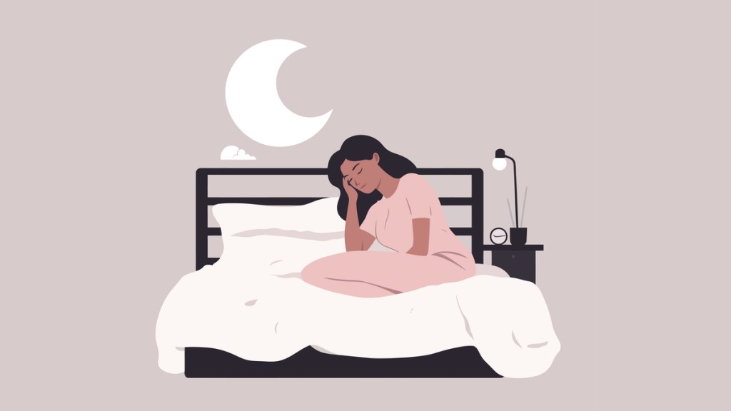 Die Illustration einer traurig aussenden Frau, die auf ihrem Bett sitzt.