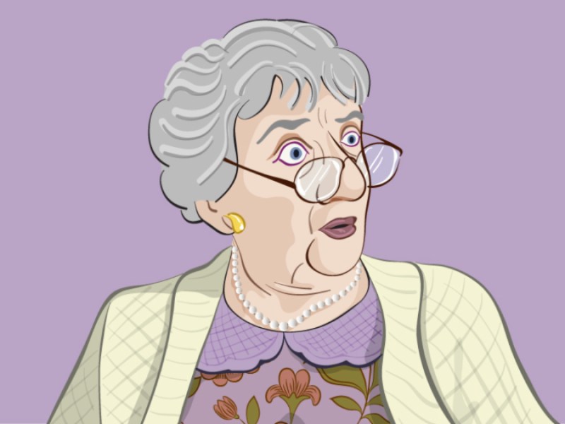 Eine Illustration einer schockierten Großmutter.