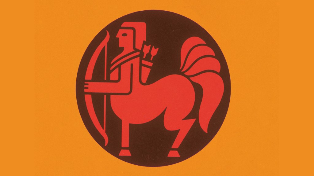Das Sternzeichen Schütze als Illustration vor einem orangen Hintergrund.