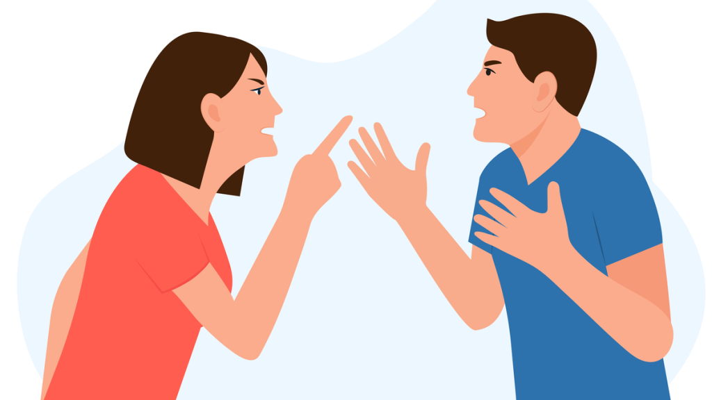 Die Illustration einer Frau und einem Mann, die sich streiten.
