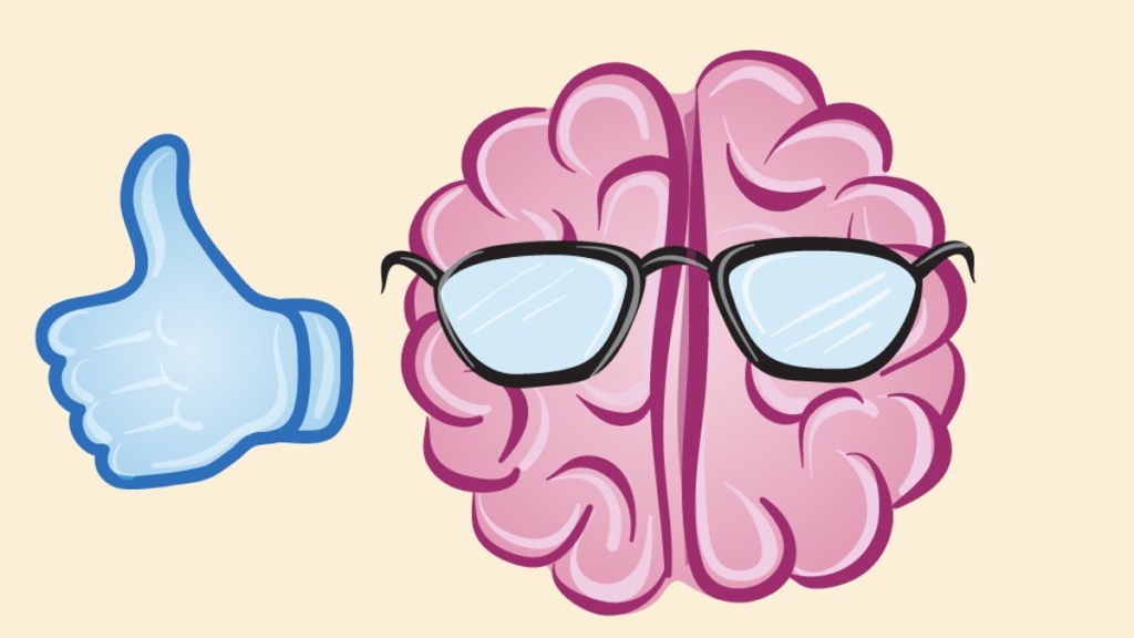 Illustration eines Gehirns mit Daumen-Hoch-Symbol.