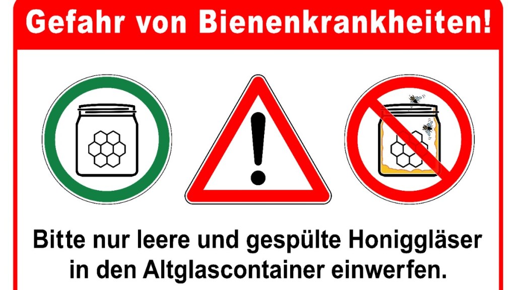 ein Schild, das vor Bienenkrankheiten wie der Amerikanischen Faulbrut warnt