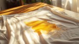 Ein Curryfleck in einem weißen Hemd, wird in die Sonne gelegt, um ihn zu entfernen.