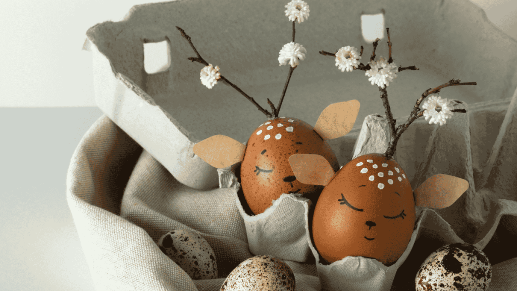 Eier mit Gesicht bemalen, lustige Tiergesichter auf Hühnereiern, Hirsche