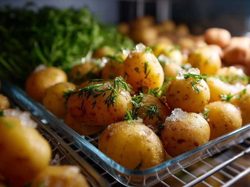 Eine Portion Bratkartoffeln in einer Aufbewahrungsbox aus Glas