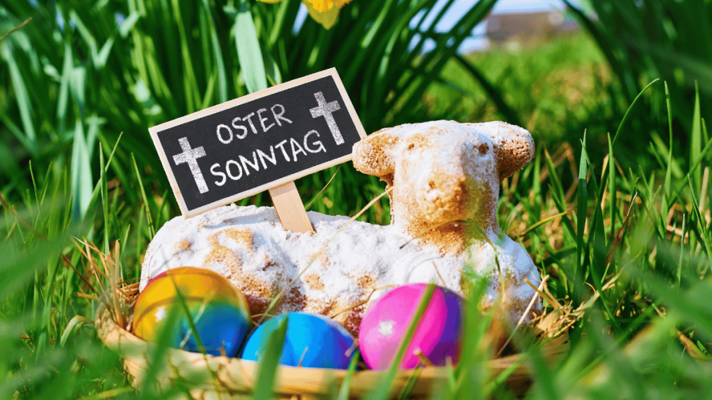 frohe ostern, osterlamm im nest