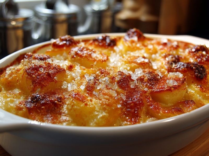 Kartoffelgratin in einer weißen Keramikschale