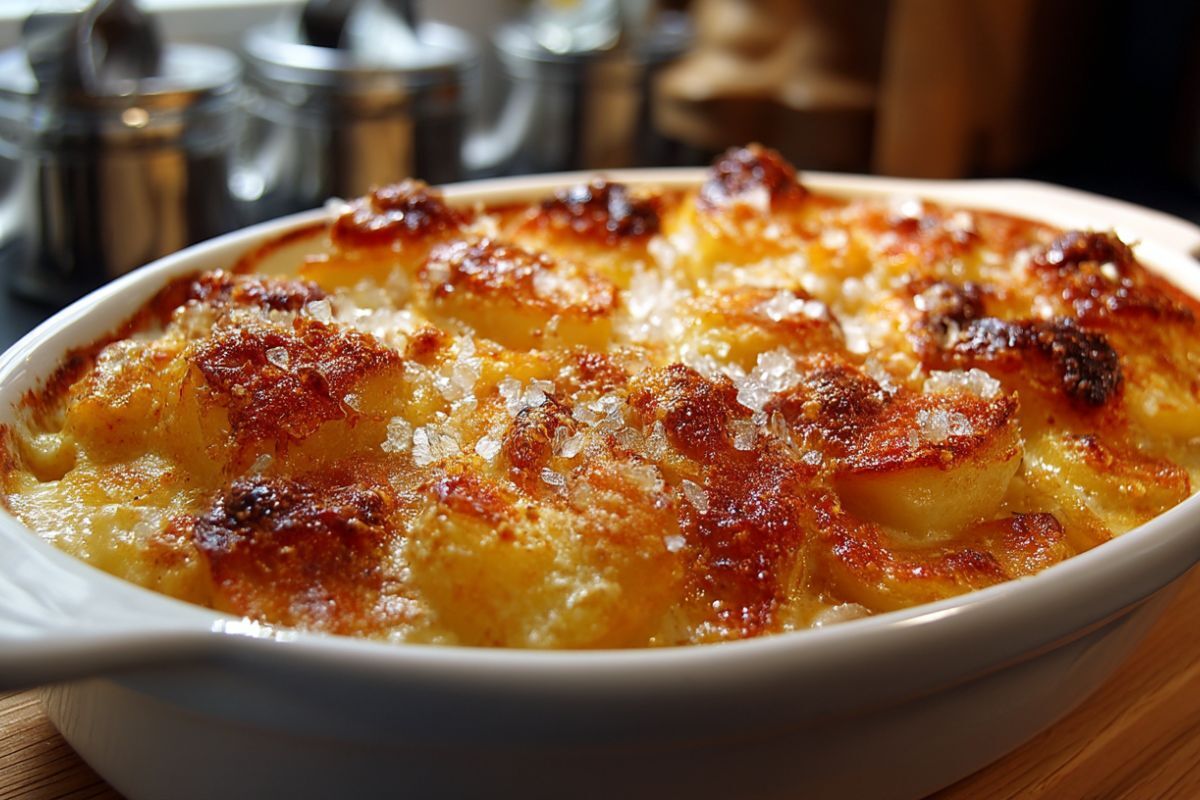 Kartoffelgratin in einer weißen Keramikschale