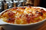 Kartoffelgratin in einer weißen Keramikschale