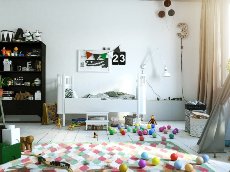 Chaotisches Kinderzimmer mit vielen Spielsachen