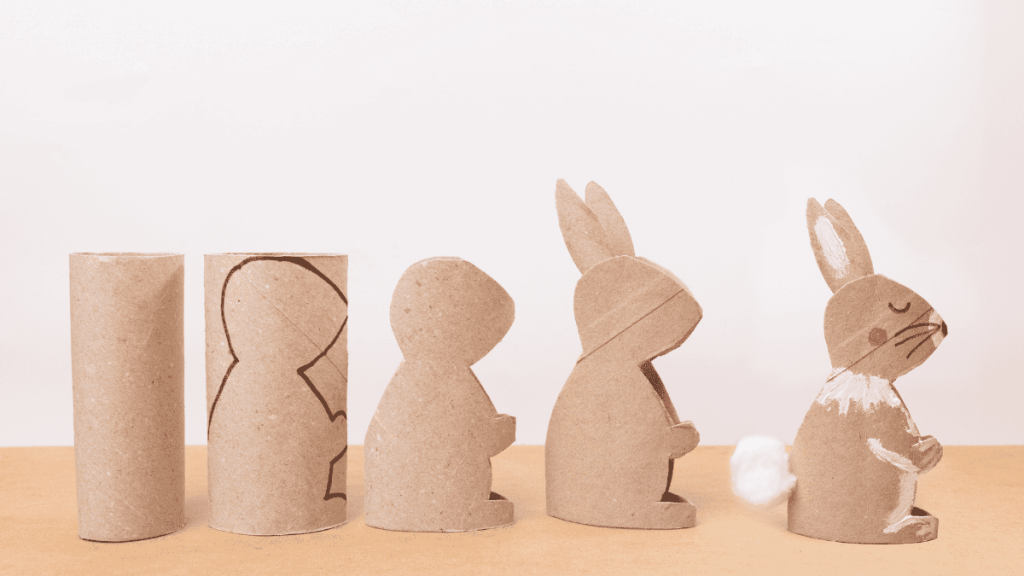 osterdeko basteln einfach, Osterhase aus Klopapierrolle