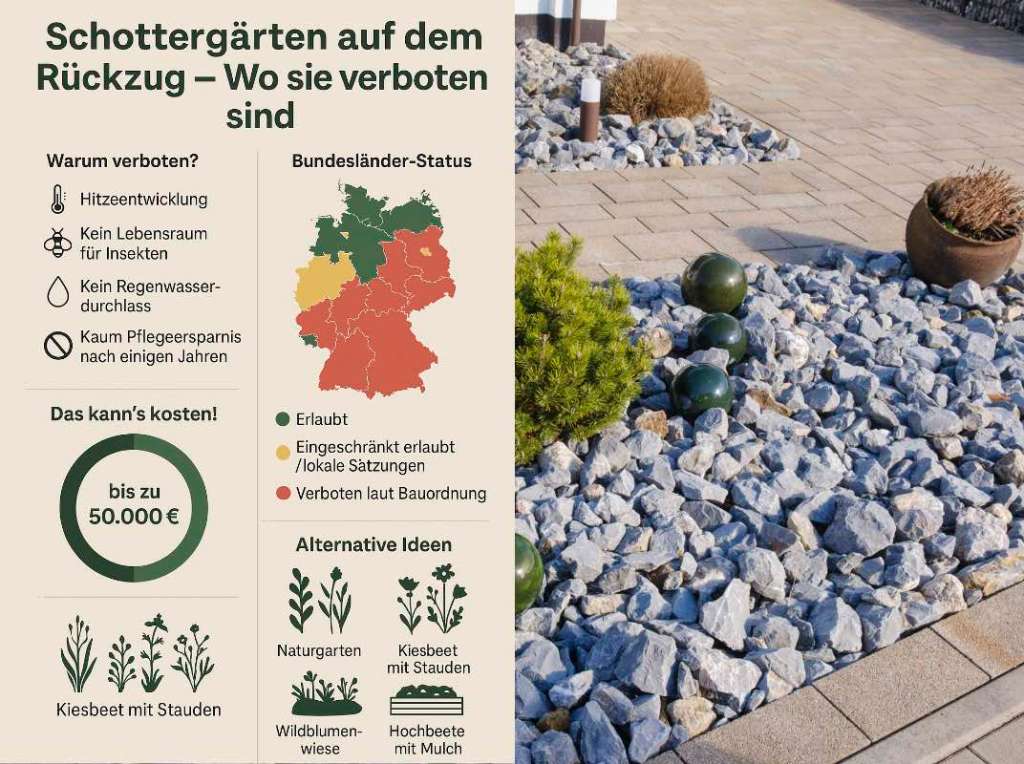 Eine Grafik, die anzeigt, in welchen Bundesländern Schottergärten verboten sind.