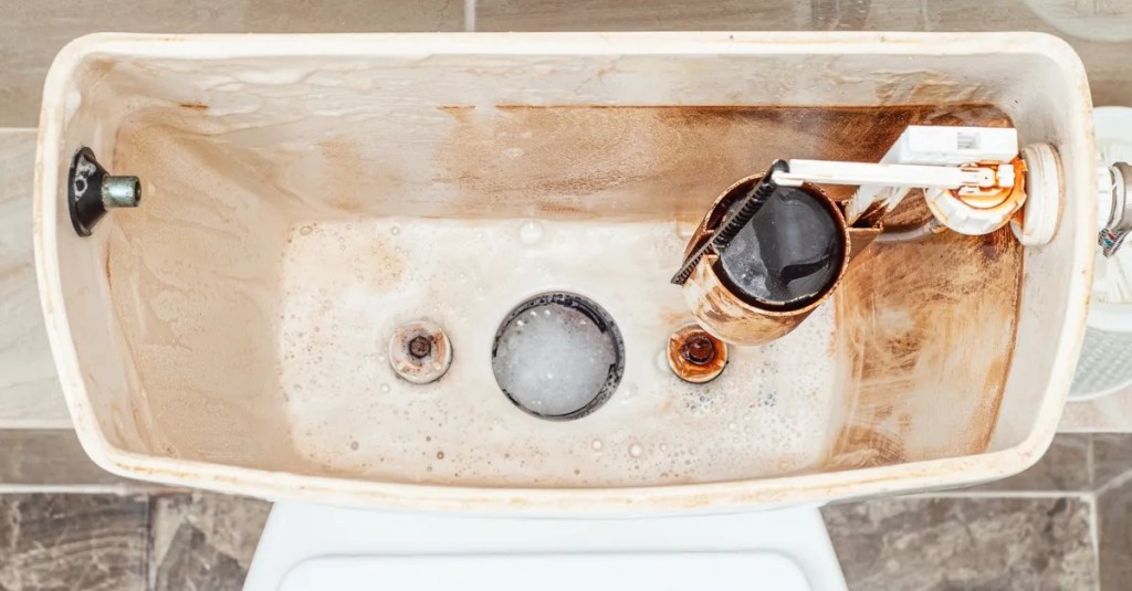 Dreckiger Spülkasten einer Toilette.