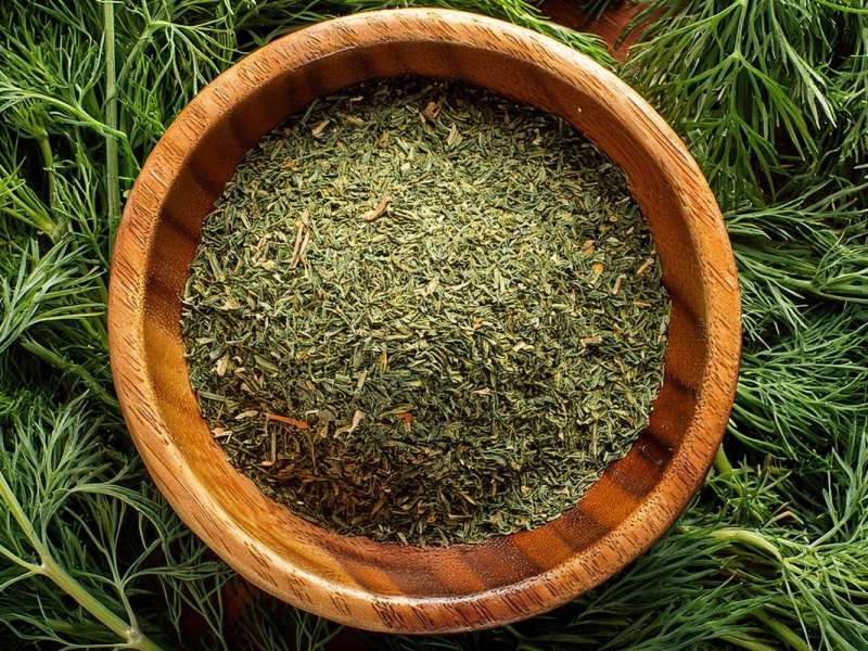 Eine Schüssel mit getrocknetem Dill.