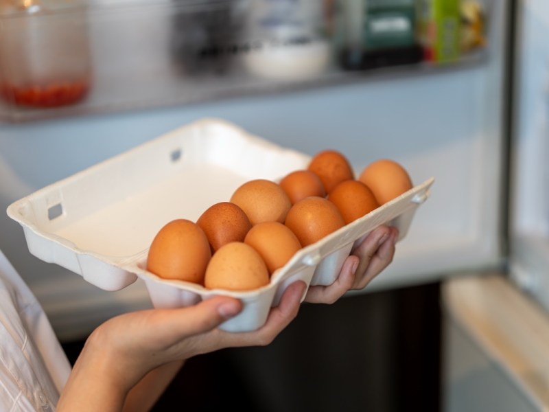 Eier werden zum Einfrieren in einen Kühlschrank gelegt.