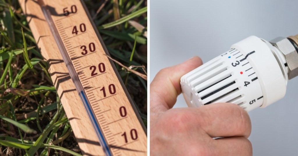 Heizen im Frühling: Ein Thermometer und ein Heizungsthermostat