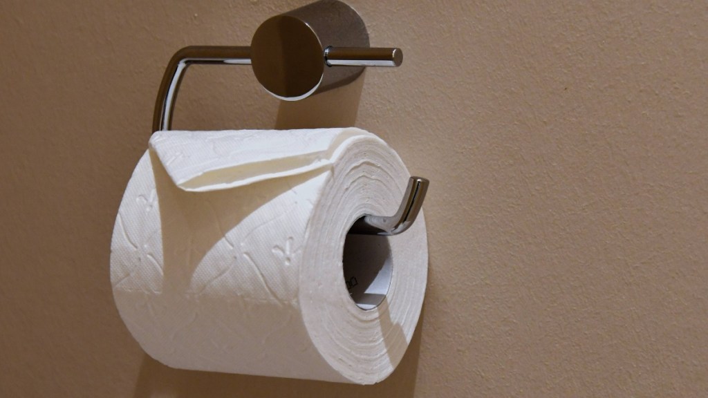 Eine Klopapierrolle mit gefaltetem Rollenende.