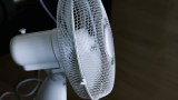 Ein Tischventilator in Nahaufnahme.